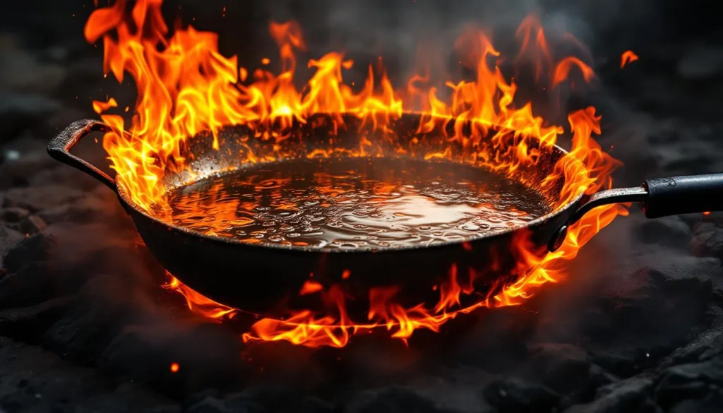 ein feuerwehrmann erklärt anschaulich, warum brennendes öl niemals mit wasser gelöscht werden darf und welche sicheren methoden stattdessen angewendet werden sollten.