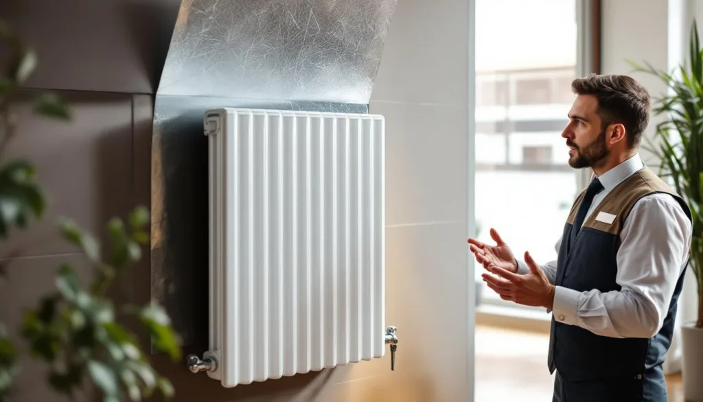 ein heizungsexperte erklärt, wie das anbringen von alufolie hinter der heizung wärme reflektiert und so heizkosten effektiv senkt.