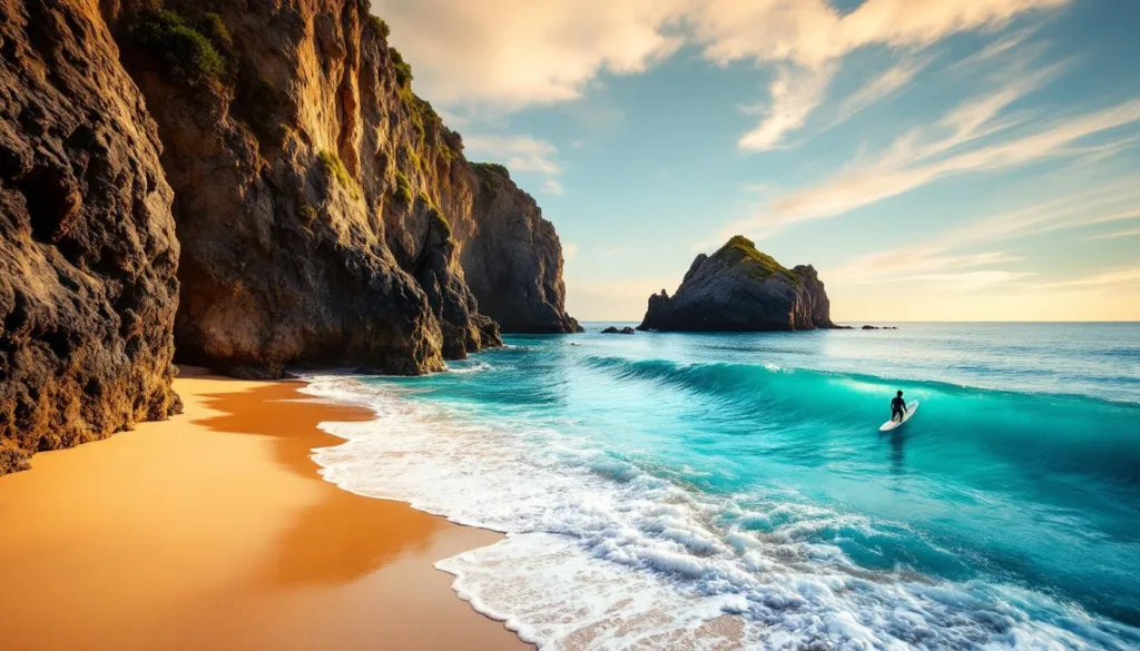 entdecken sie den strand, der weder mallorca noch bali ist, der maler inspiriert hat und heute surfer aus aller welt anzieht.